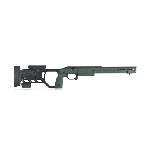 KRG Kinetic Research Group, Whiskey-3 Chassis, Folding Stock, Tikka T3 Short Action, AICS Mags, Sako Green