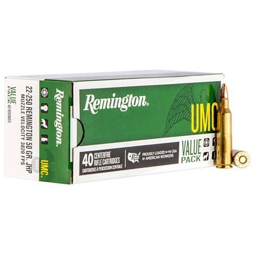 Remington Ammo, UMC Value Pack 22-250 Rem 50 Grain JHP, 40 Rounds