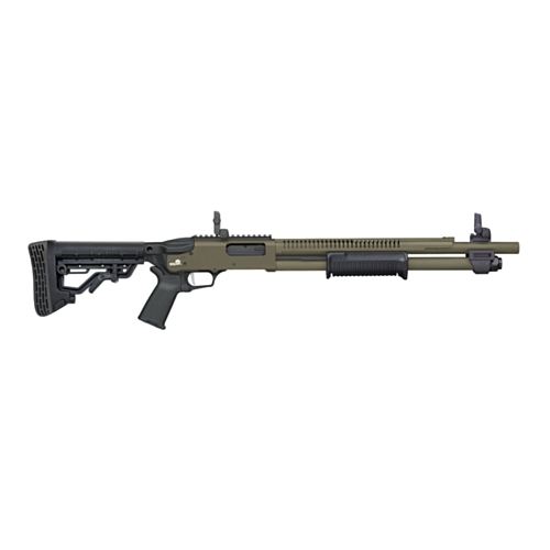Mossberg 590R 18.5" Barrel, Rotary Safety, Mil-Spec Stock, MBUS Sights, OD Green, 6+1 Magazine, 12GA — RDSC