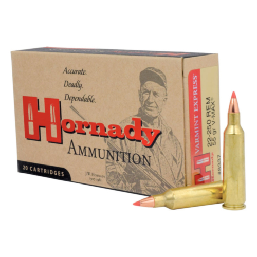 Hornady Ammo, 22-250 55 Grain V-MAX, Varmint Express, 20 Rounds