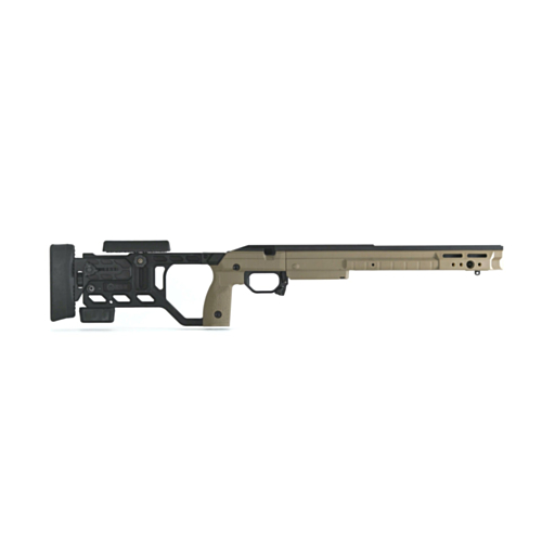KRG Kinetic Research Group, Whiskey-3 Chassis, Folding Stock, Tikka T3 Short Action, AICS Mags, Flat Dark Earth