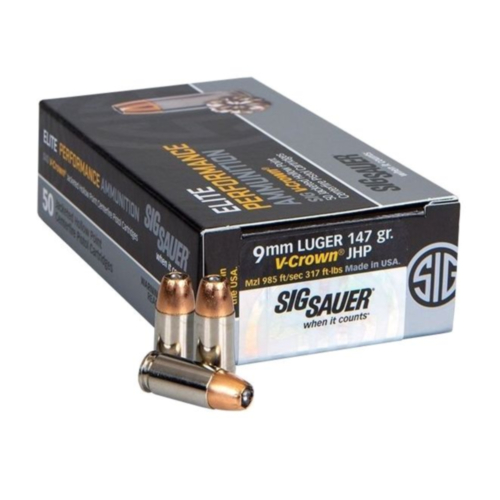 Sig Sauer Ammo, 9mm Elite V-Crown 147 Grain JHP, 50 Rounds