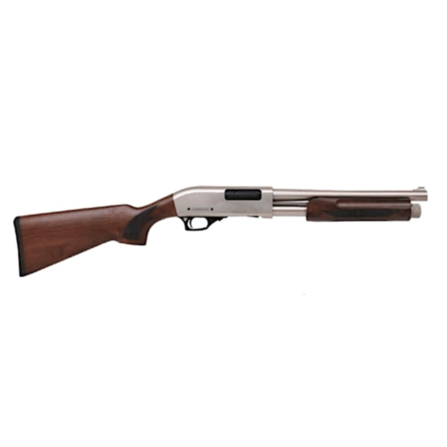 Canuck Defender Marine, Pump Shotgun, Walnut Stock, 14.00" Barrel, 12GA, Nickel/Walnut