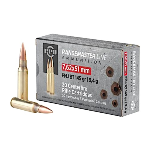 PPU Ammo, 7.62X51mm 145 Grain Rangemaster FMJBT, 20 Round Box