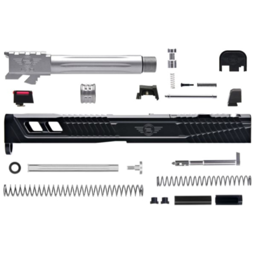 L2D Combat, Catalyst Glock 17 GEN3 Complete Upper, Black DLC Slide/ Stainless Threaded Barrel, Co-Witness Sights