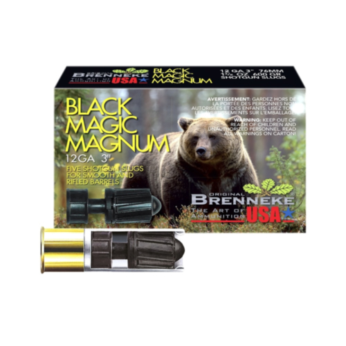 Brenneke Ammo, 12GA Black Magic, 3" 1- 3/8 OZ Slug, 5 Rounds