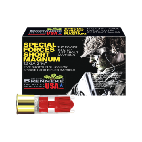 Brenneke Ammo, 12GA Special Forces, 2-3/4" 1.25 OZ Slug, 5 Rounds