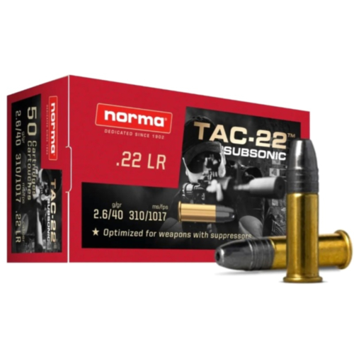 Norma USA Ammo, 22LR 40 Grain, Tac-22 Sub Sonic LHP, 50 Rounds