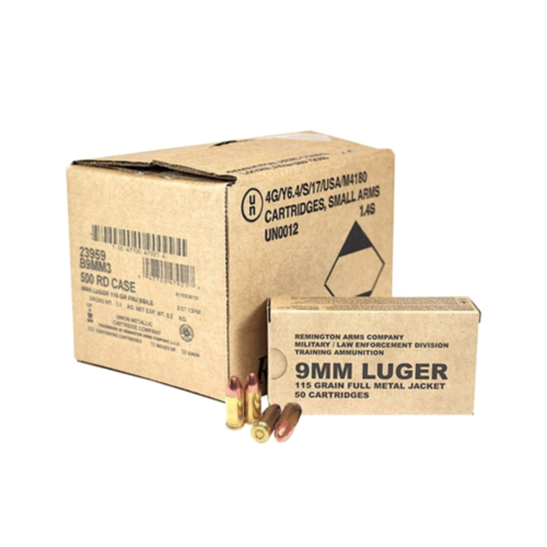 Remington Ammo, MIL/LE Training Ammo, 9mm Luger, 115 Grain FMJ, 500 Rounds — RDSC