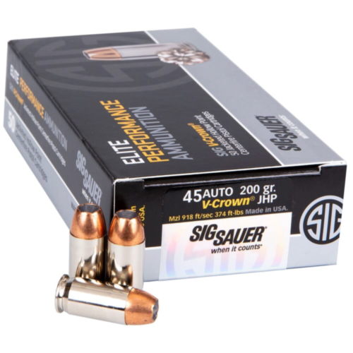 Sig Sauer Ammo, 45 ACP Elite V-Crown 200 Grain JHP, 50 Rounds