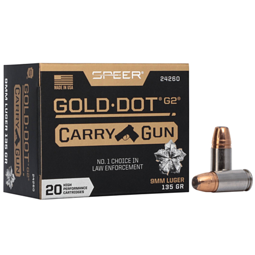 Speer Ammo, LE Gold Dot G2 9mm 135 Grain HP, Carry, 20 Rounds 