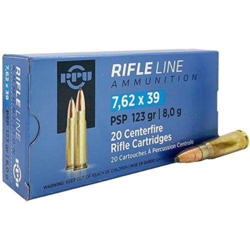 PPU Ammo, 7.62x39mm 123 Grain PSP, 20 Round Box