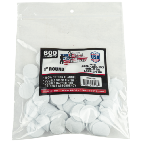 ProShot Patches .22 - .270 Cal 1" 600 Count