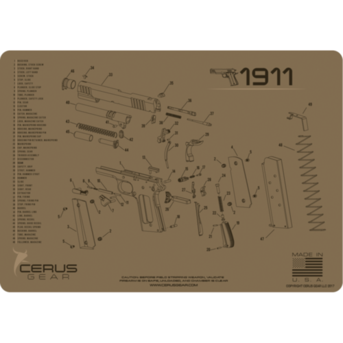 Cerus Gear, 1911 Schematic Gun Cleaning Mat, Coyote