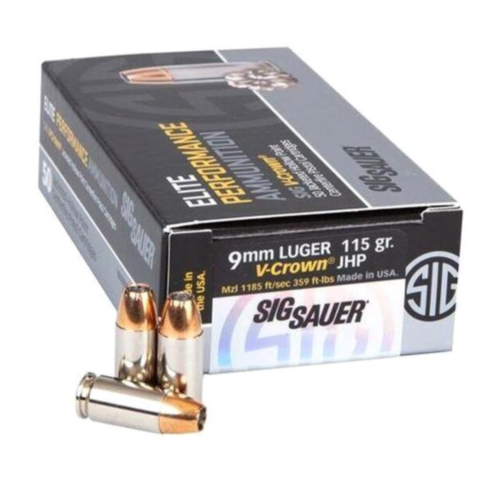 Sig Sauer Ammo, 9mm Elite V-Crown 115 Grain JHP, 50 Rounds — RDSC