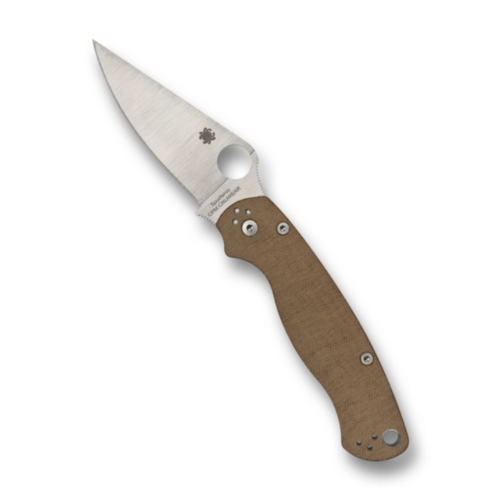 Spyderco Para Military 2, Brown Canvas Micarta, CPM Cru-Wear, PlainEdge