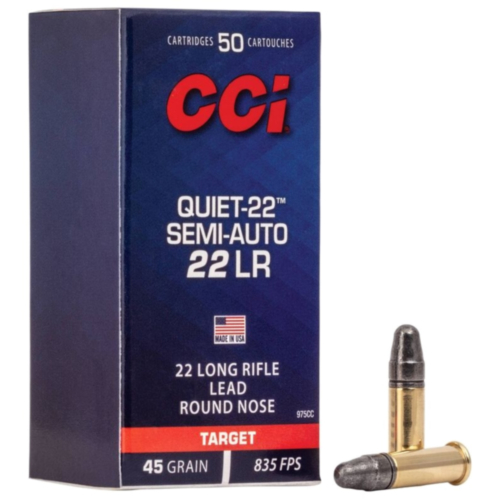 CCI Rimfire Ammo, 22LR 45 Grain LRN, Quiet-22 Semi-Auto, 50 Rounds