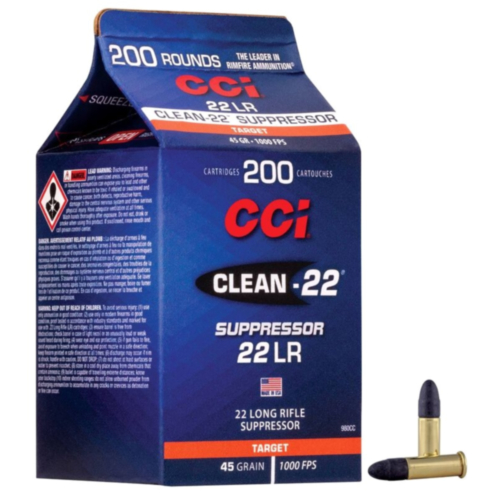 CCI Rimfire Ammo, 22LR 45 Grain Clean-22 Supressor, 200 Rounds