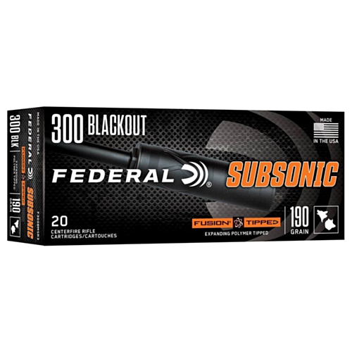 Federal Ammo, 300 Blackout 190 Fusion Tipped SubSonic, 20 Rounds