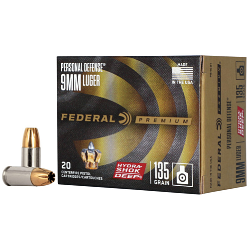 Federal Ammo, 9mm 135 Grain Hydra-Shok JHP, 20 Rounds — RDSC