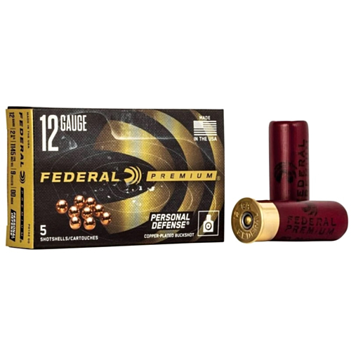 Federal Ammo, Personal Defense, 12 Ga, 2-3/4”, 00 Buckshot 9 Pellet, 5 Rounds