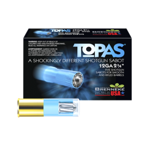 Brenneke Ammo, 12GA TOPAS Sabot Slug, 2-3/4" 2/3 OZ Slug, 5 Rounds