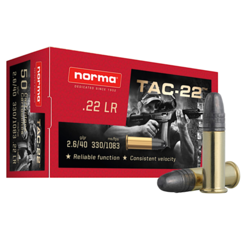 Norma USA Ammo,  22LR 40 Grain, Tac-22 LRN, 50 Rounds — RDSC